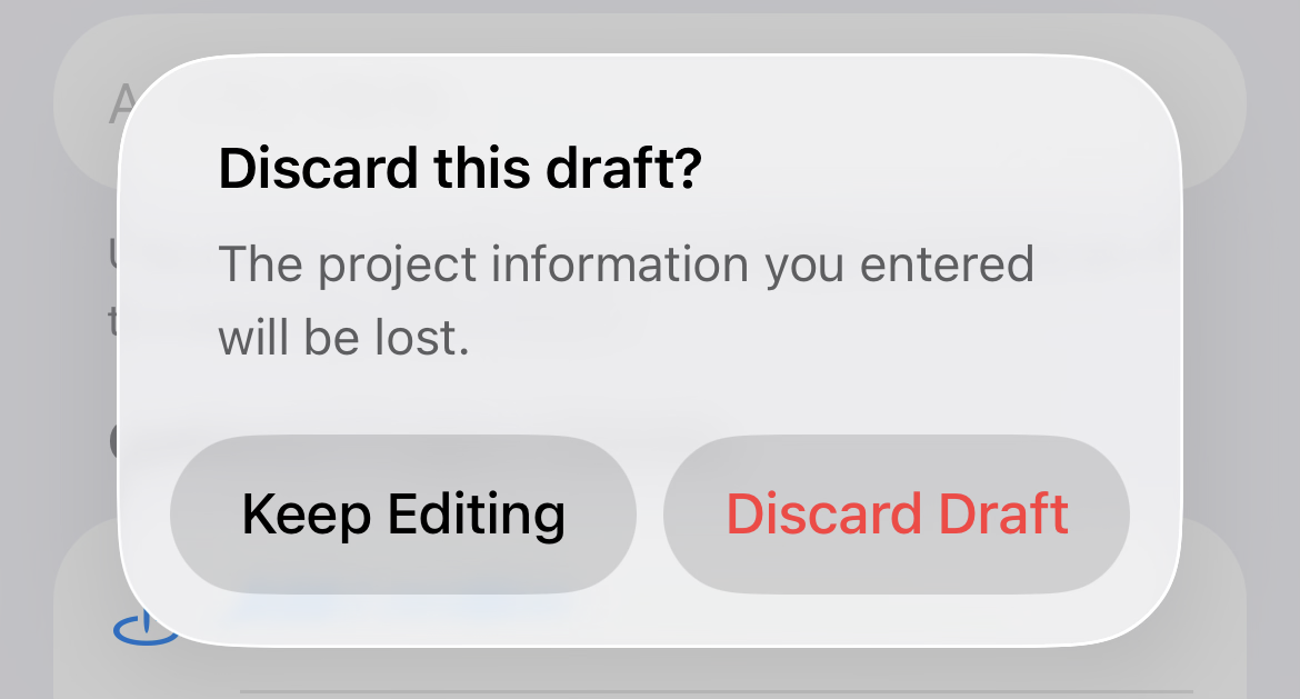 Discard this draft alert with Keep Editing and Discard Draft actions.