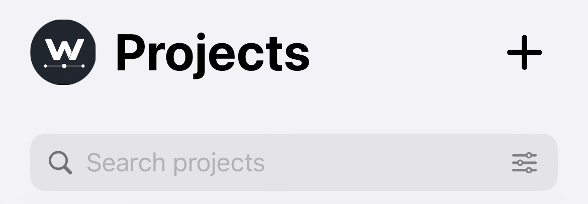 Projects header with the profile button, Projects title, Add Project button and Search projects field.